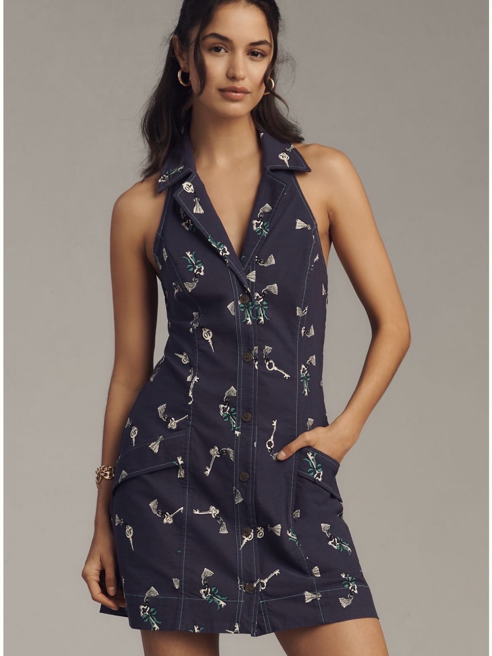 NWT Anthropologie The Amelia Collared Mini Dress by Maeve Blue Key Print Small